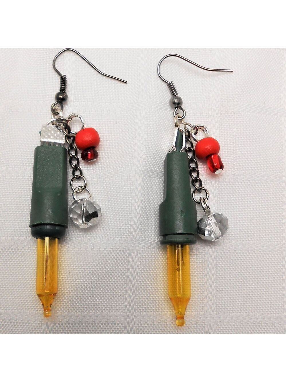 No 710 Handmade earrings with Christmas lights, crystals, and pearls
